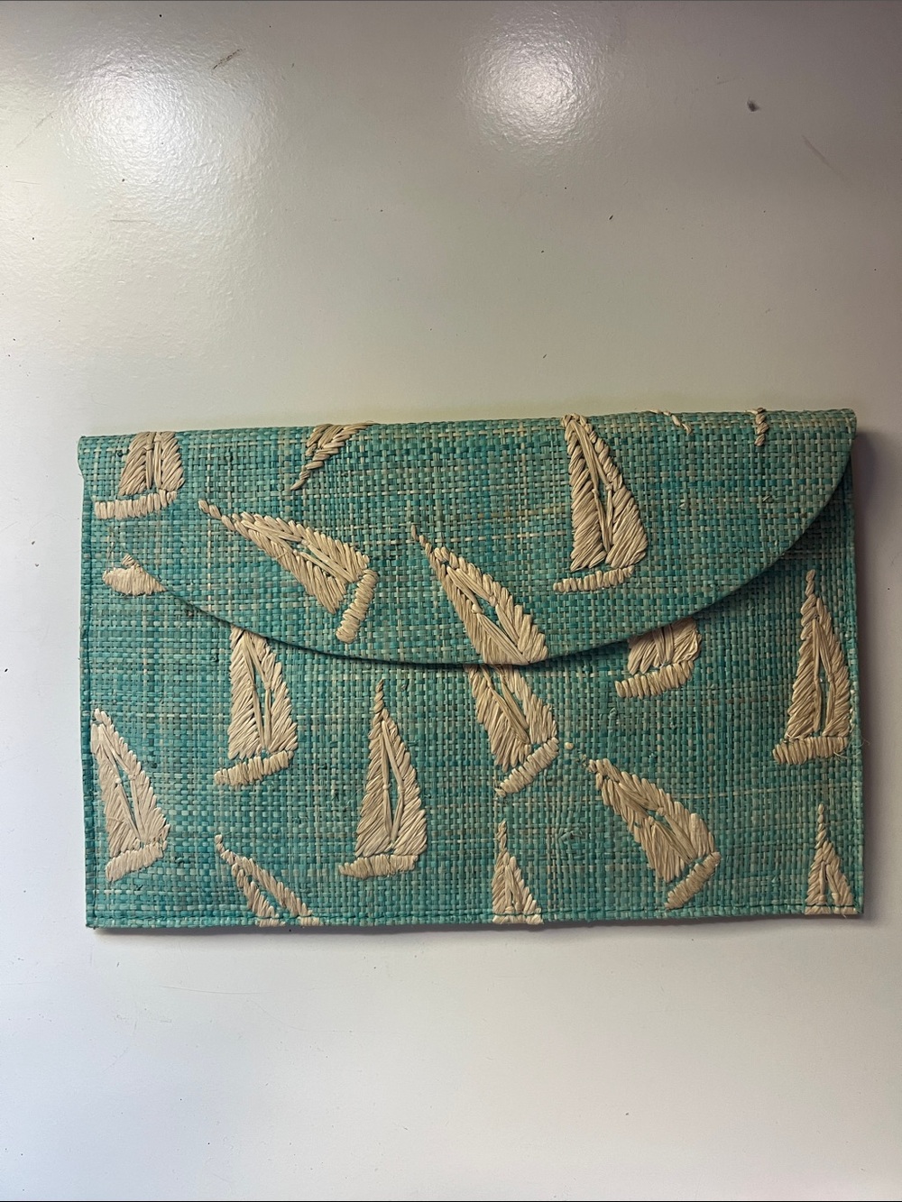 Raffia Sailboat Envelope Clutch